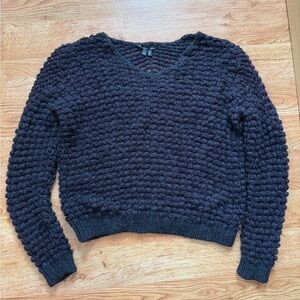 Theyskens' Theory Black Merino Wool Alpaca Knit V-Neck Sweater